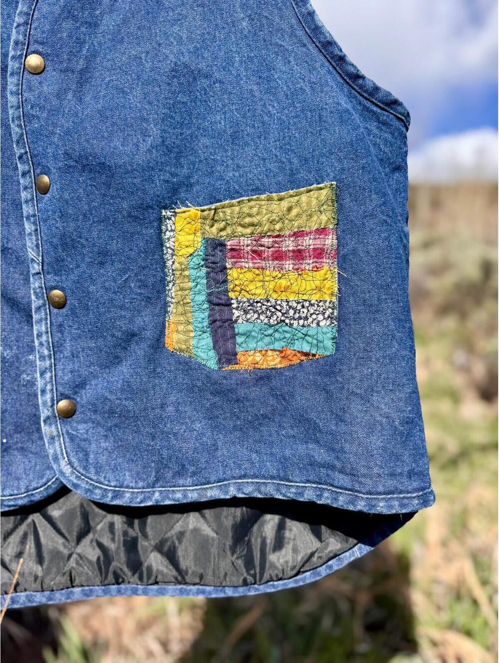 Upcycled Quilted Denim Patch Vest (L/XL) - Picture 3 of 8